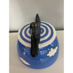 Alison Palmer Whimsical Black Dog Ceramic Lidded Cookie Jar Blue Cloud